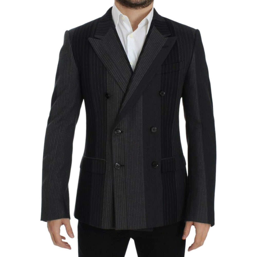 Dolce & Gabbana Elegant Gray Striped Wool Slim Blazer Dolce & Gabbana Black