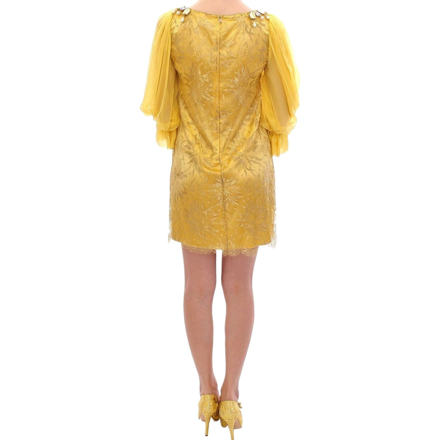 Dolce & Gabbana Yellow Lace Crystal Embellished Mini Dress Dolce & Gabbana Sandy Brown