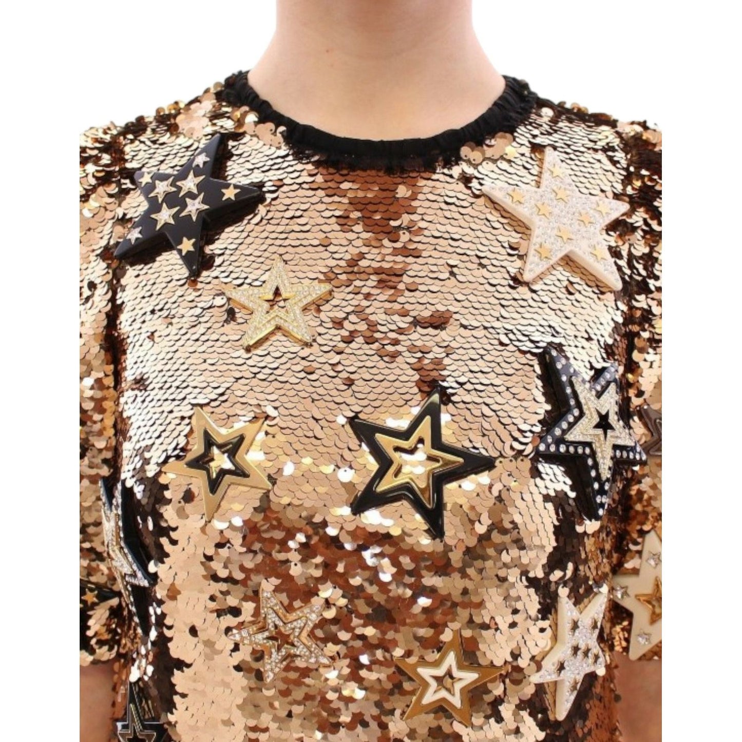 Dolce & Gabbana Exquisite Gold Sequined Star Sheath Dress Dolce & Gabbana Tan