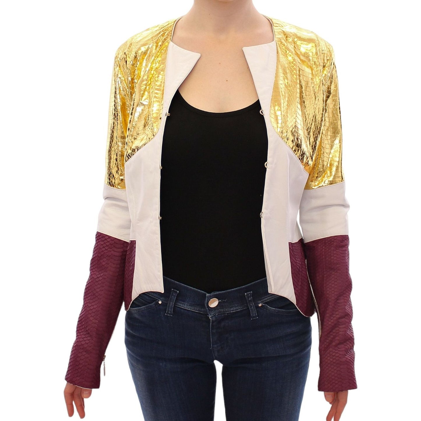 Vladimiro Gioia Elegant Metallic Croc Print Leather Jacket Coats & Jackets Vladimiro Gioia Dark Slate Gray