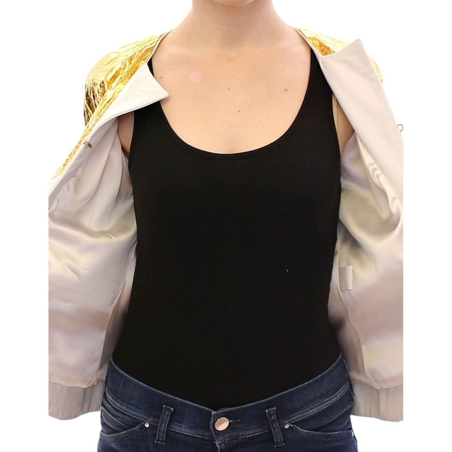 Vladimiro Gioia Elegant Metallic Croc Print Leather Jacket Coats & Jackets Vladimiro Gioia Black