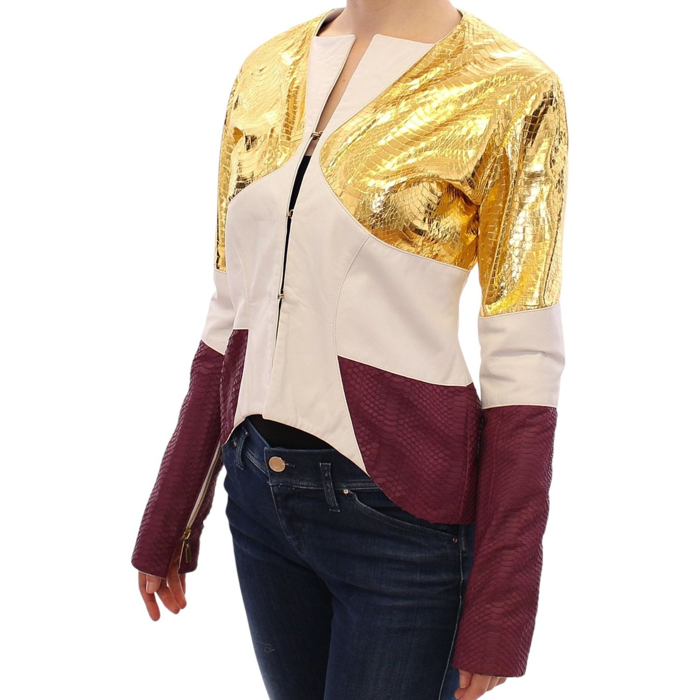 Vladimiro Gioia Elegant Metallic Croc Print Leather Jacket Coats & Jackets Vladimiro Gioia Black