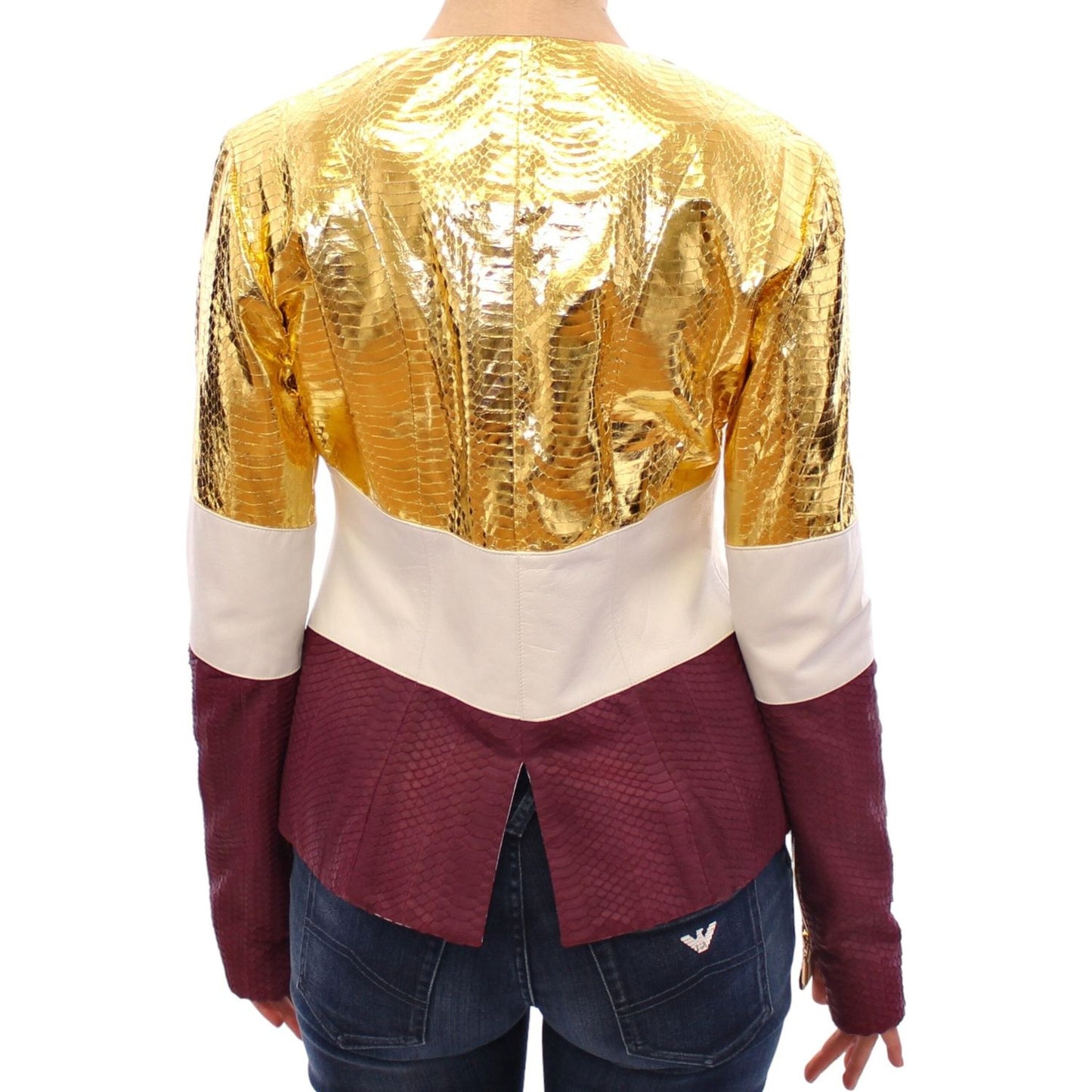Vladimiro Gioia Elegant Metallic Croc Print Leather Jacket Coats & Jackets Vladimiro Gioia Wheat