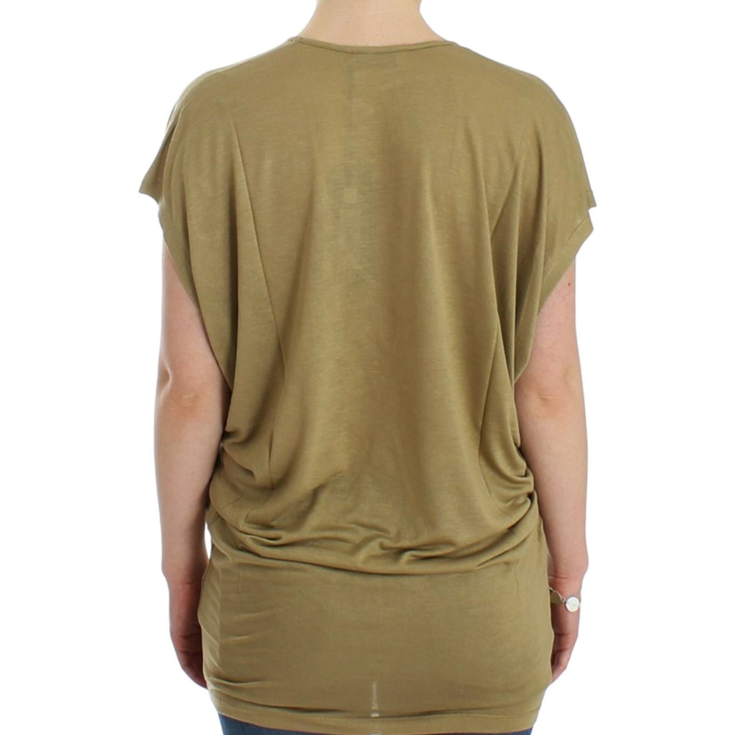 Costume National Chic Green Multicolor Print V-Neck Tee Costume National Dim Gray