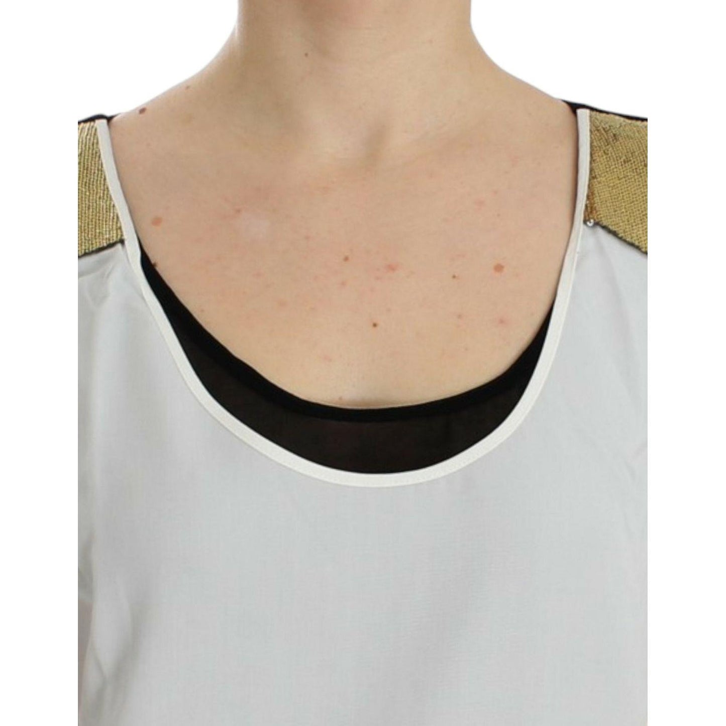 Costume National Elegant Monochrome Sleeveless Top with Gold Accents Costume National Gray