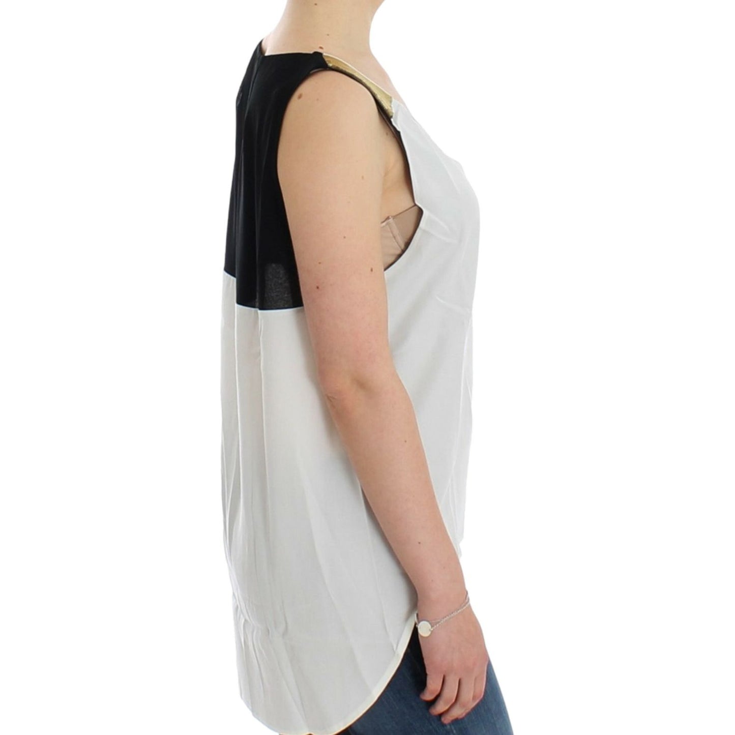 Costume National Elegant Monochrome Sleeveless Top with Gold Accents Costume National Gray