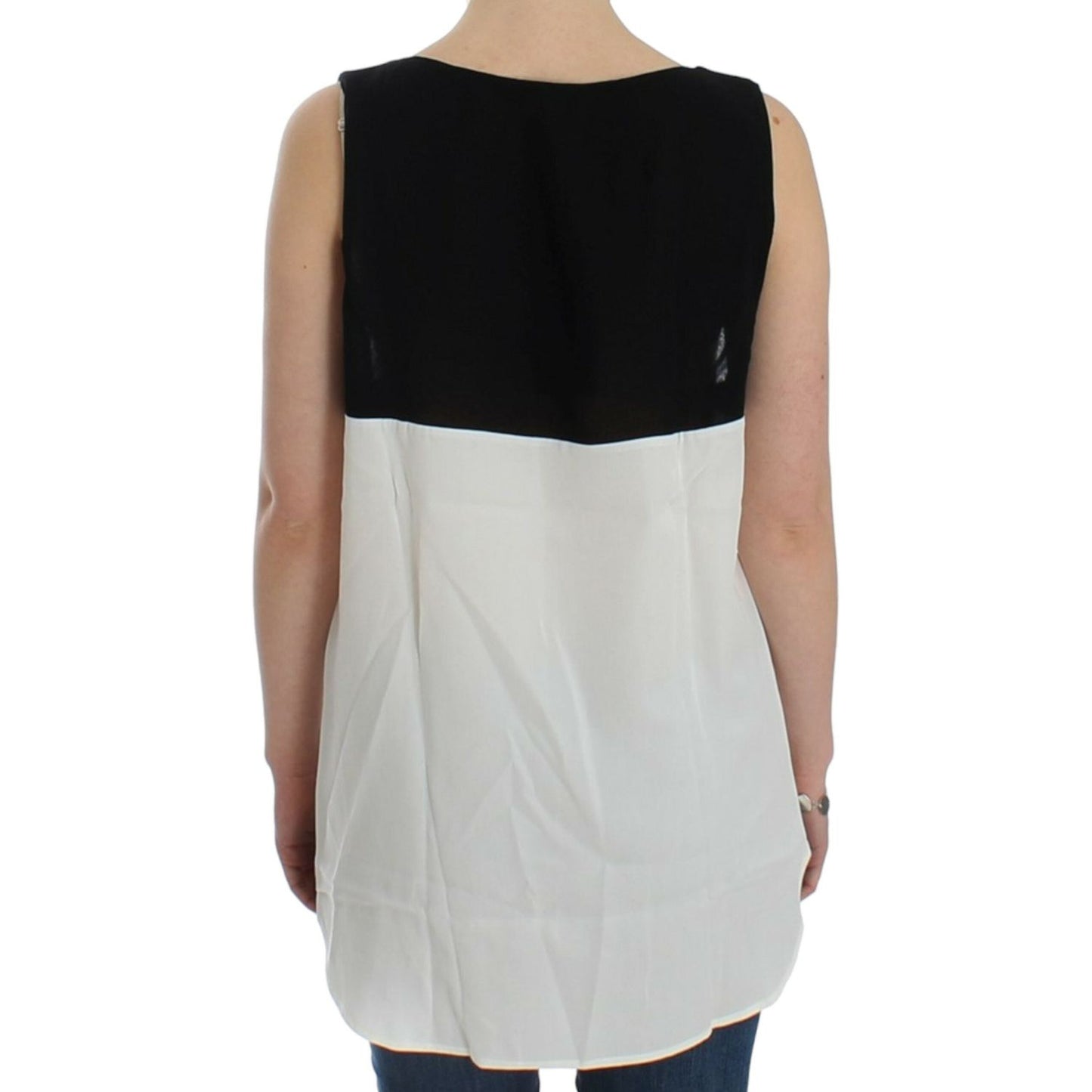 Costume National Elegant Monochrome Sleeveless Top with Gold Accents Costume National Gray