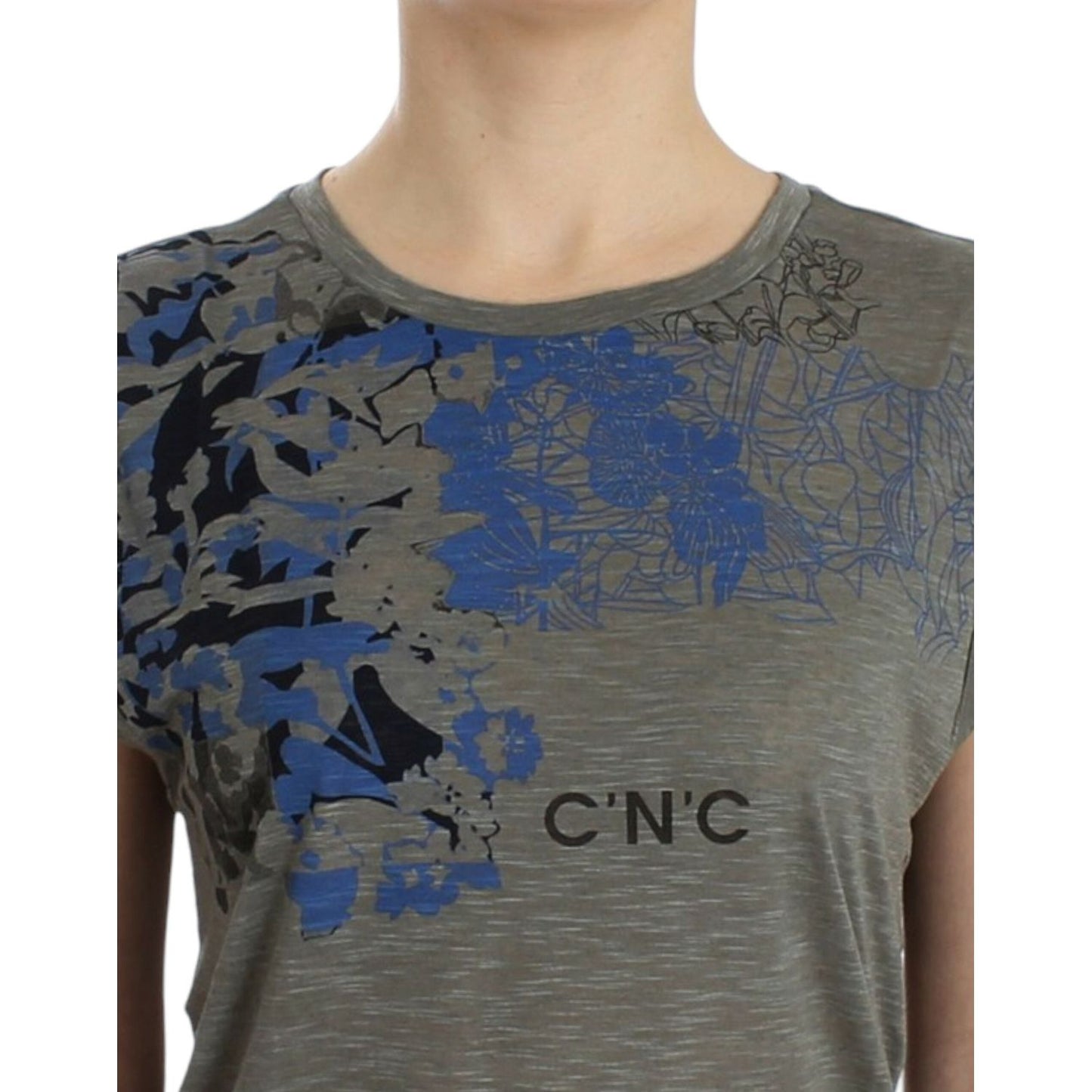 Costume National Chic Sleeveless Gray Top with Blue Detailing Costume National Dim Gray