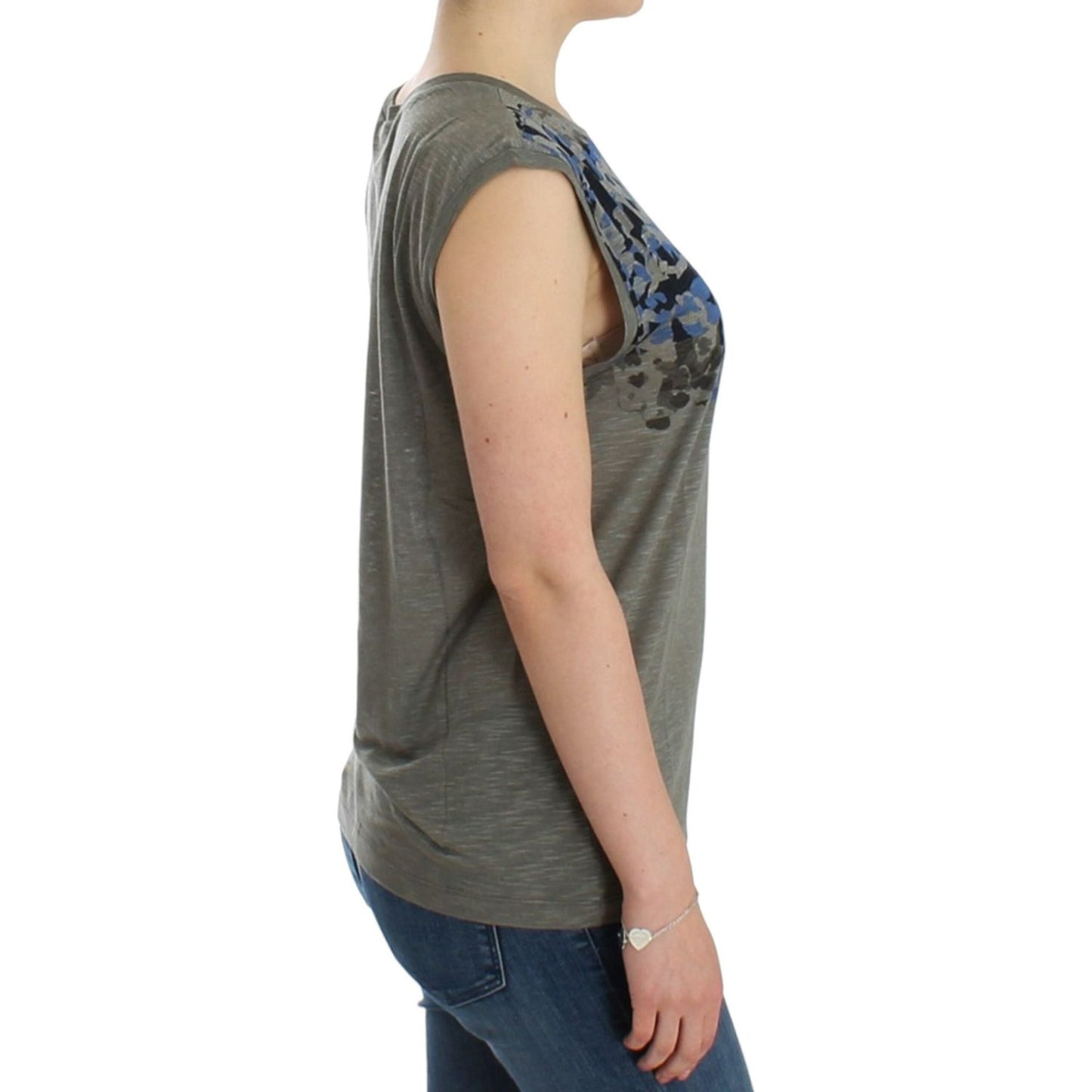 Costume National Chic Sleeveless Gray Top with Blue Detailing Costume National Dark Slate Gray