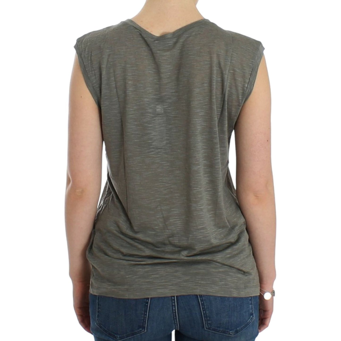 Costume National Chic Sleeveless Gray Top with Blue Detailing Costume National Dim Gray