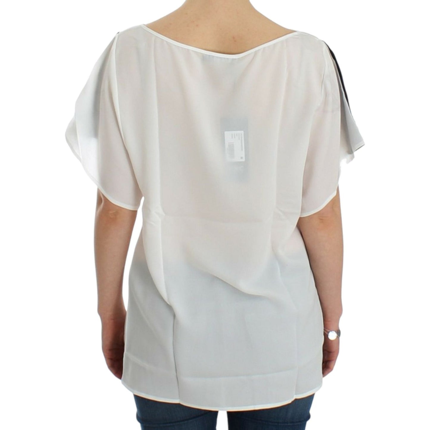 Costume National Chic White V-Neck Motive Print Tee Costume National Gray