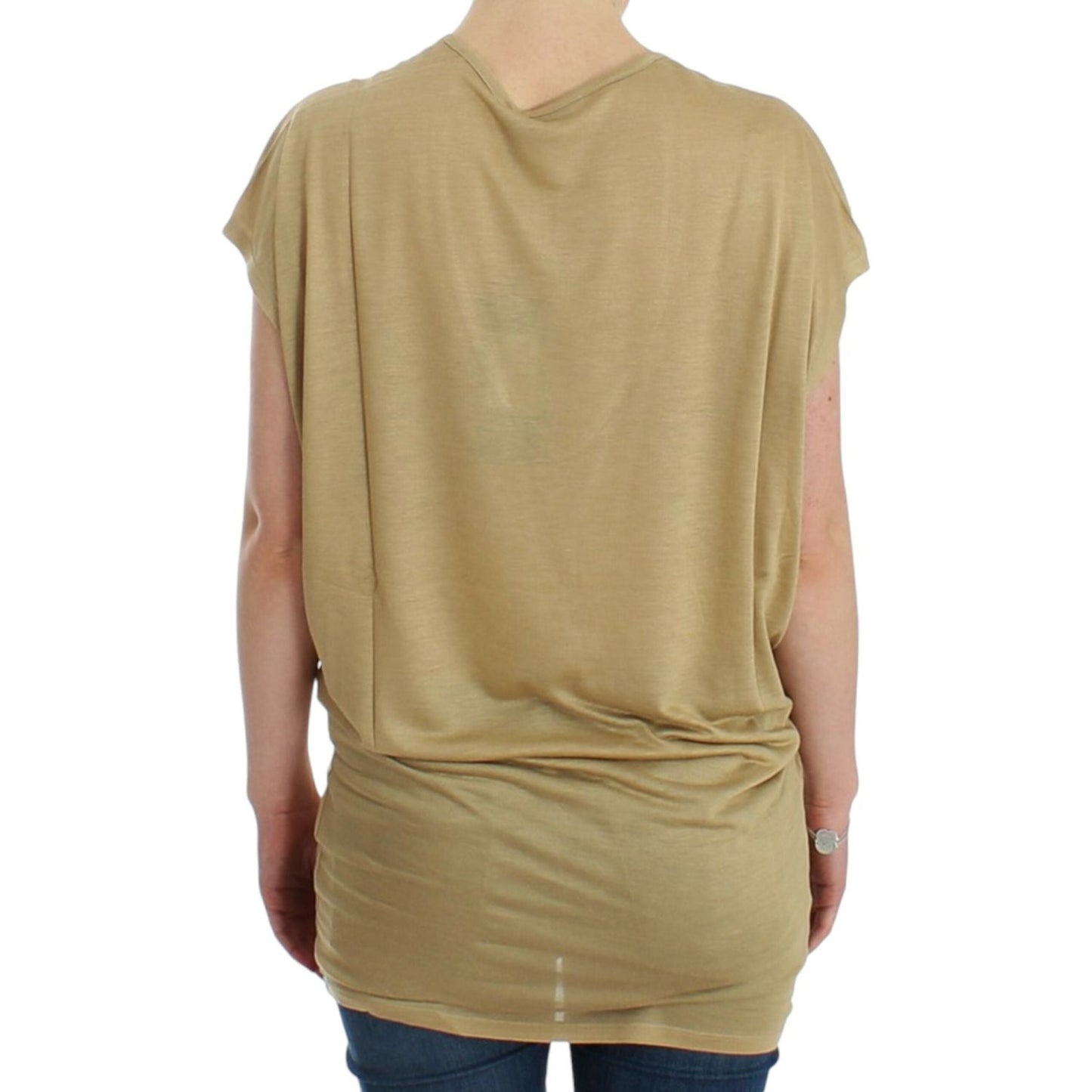Costume National Chic V-Neck Tunic Top with Motive Print Costume National Rosy Brown