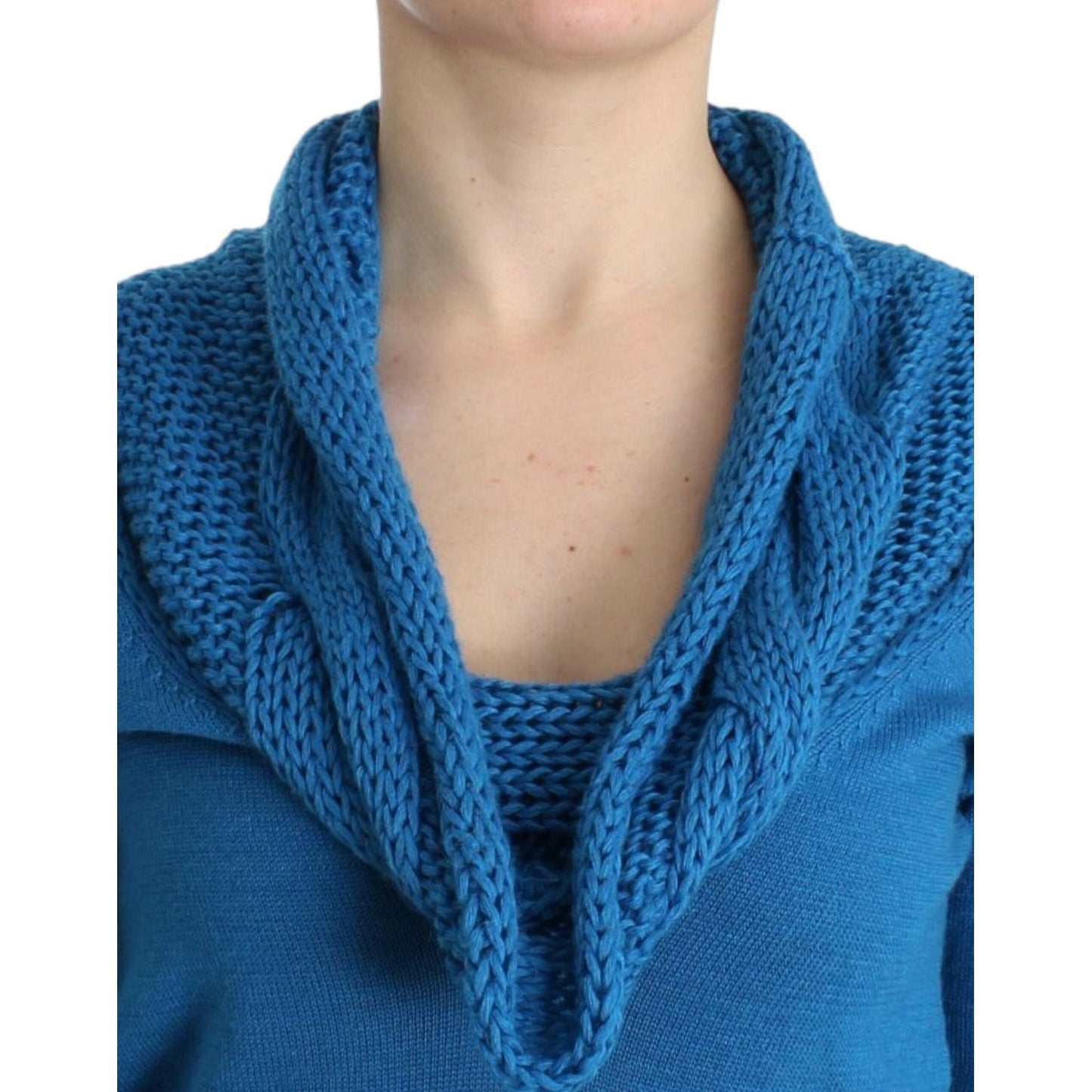 Costume National Chic Blue Scoop Neck Knit Sweater Costume National Dark Slate Blue