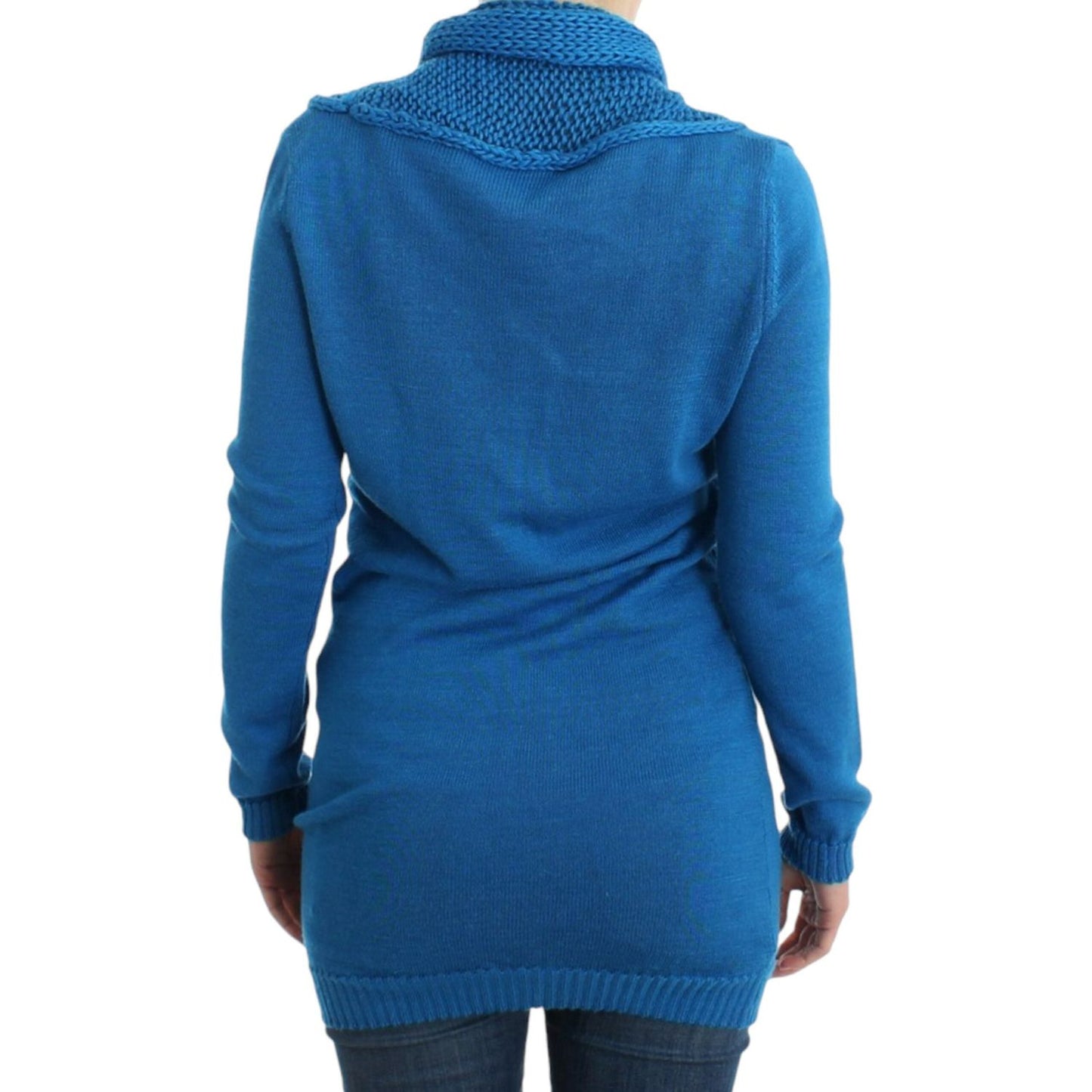 Costume National Chic Blue Scoop Neck Knit Sweater Costume National Dark Slate Blue