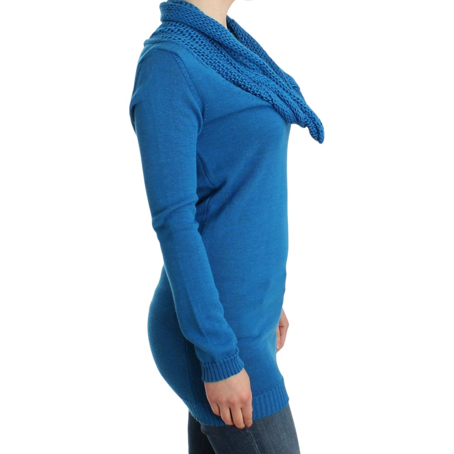 Costume National Chic Blue Scoop Neck Knit Sweater Costume National Dark Cyan