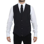 Dolce & Gabbana Elegant Gray Striped Dress Vest Dolce & Gabbana Black