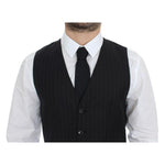 Dolce & Gabbana Chic Black Striped Wool Silk Dress Vest Dolce & Gabbana Black