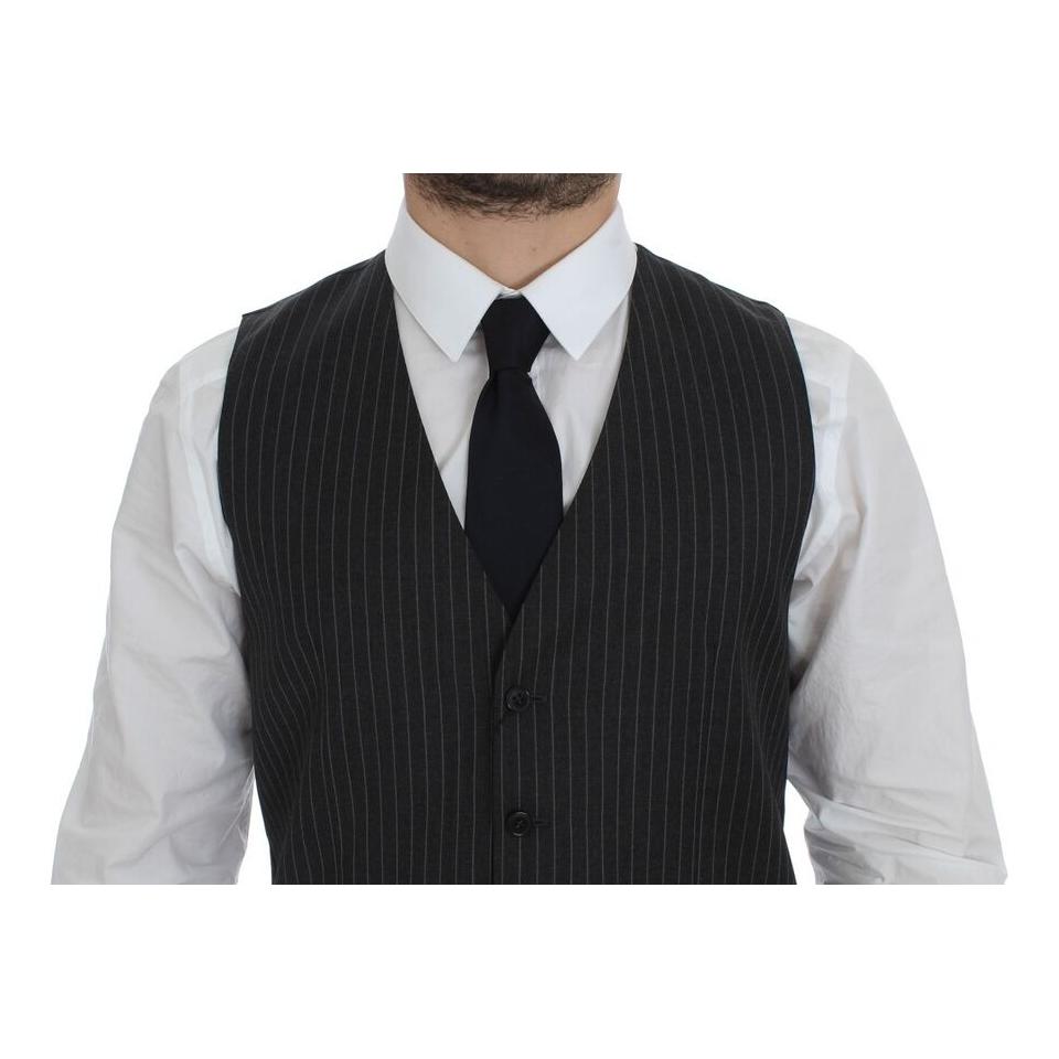 Dolce & Gabbana Elegant Gray Striped Wool Dress Vest Dolce & Gabbana Dark Slate Gray
