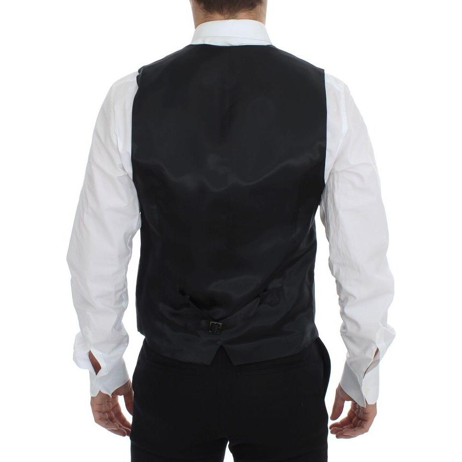 Dolce & Gabbana Elegant Gray Striped Wool Dress Vest Dolce & Gabbana Black