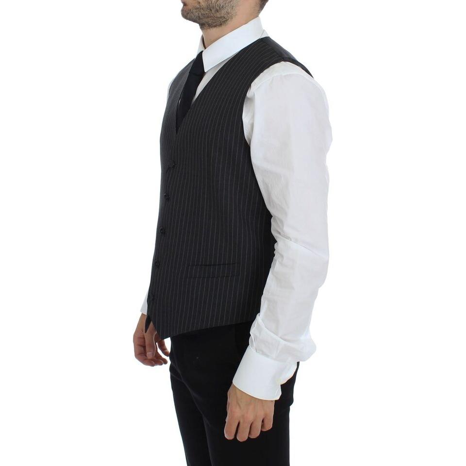 Dolce & Gabbana Elegant Gray Striped Wool Dress Vest Dolce & Gabbana Dark Slate Gray