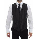 Dolce & Gabbana Elegant Gray Striped Dress Vest Dolce & Gabbana Black