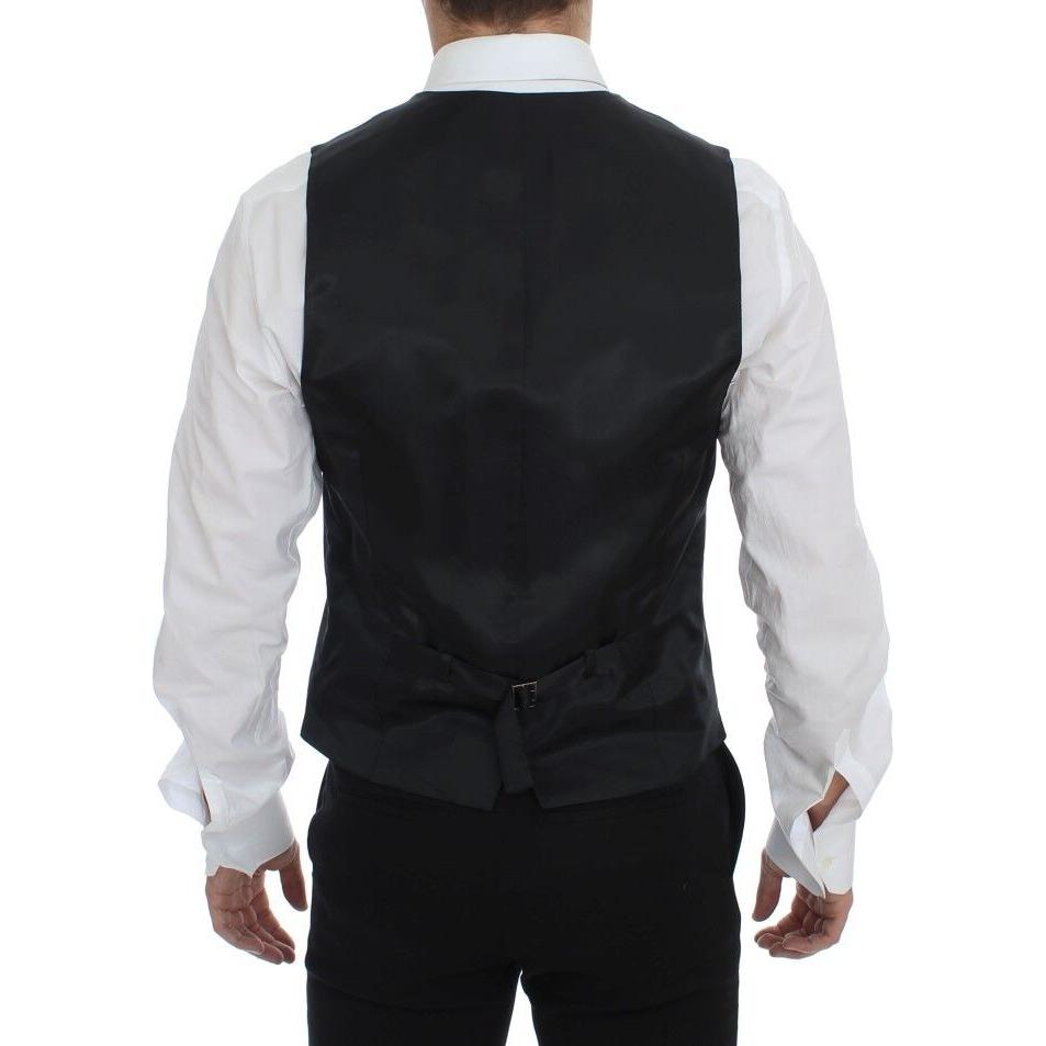 Dolce & Gabbana Elegant Gray Striped Dress Vest Dolce & Gabbana Black