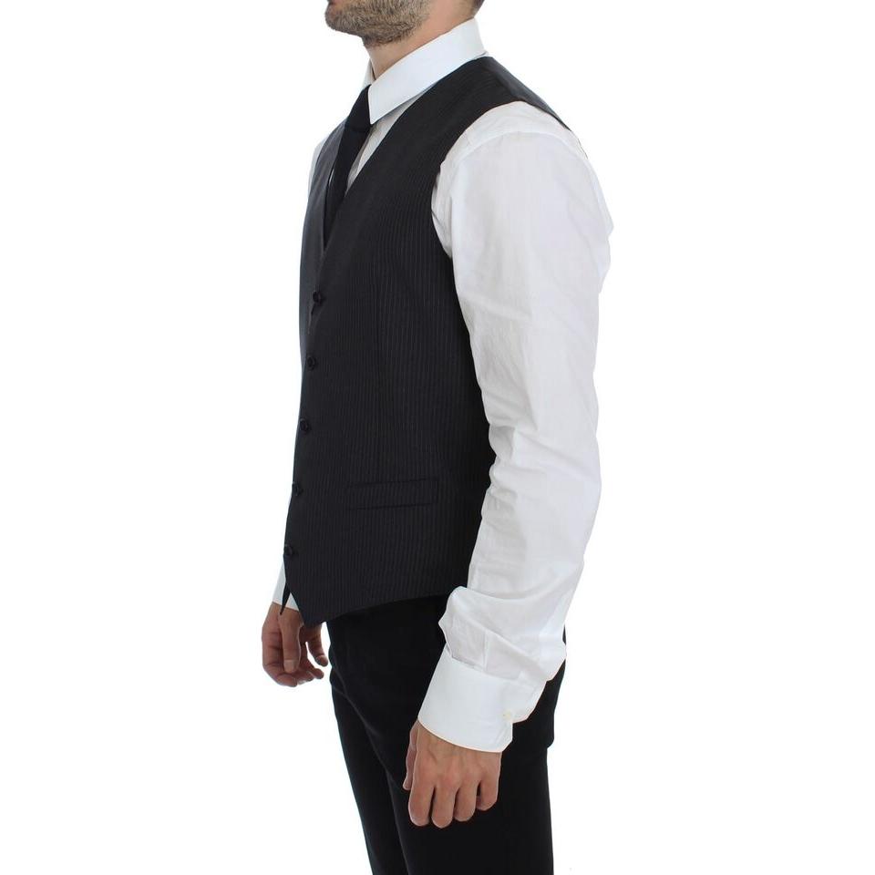 Dolce & Gabbana Elegant Gray Striped Dress Vest Dolce & Gabbana Dark Slate Gray