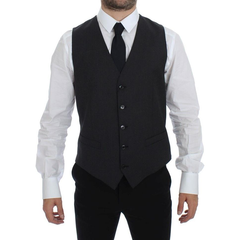 Dolce & Gabbana Elegant Gray Striped Dress Vest Dolce & Gabbana Black