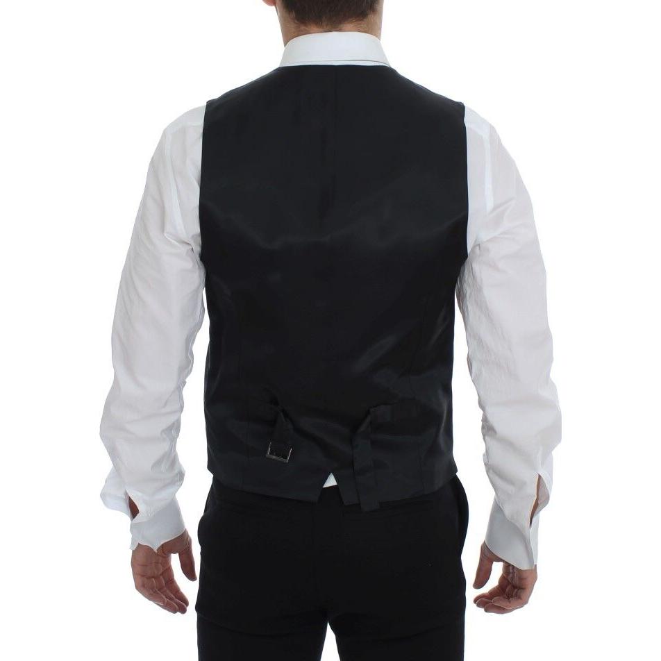 Dolce & Gabbana Elegant Gray Striped Wool Dress Vest Dolce & Gabbana Black