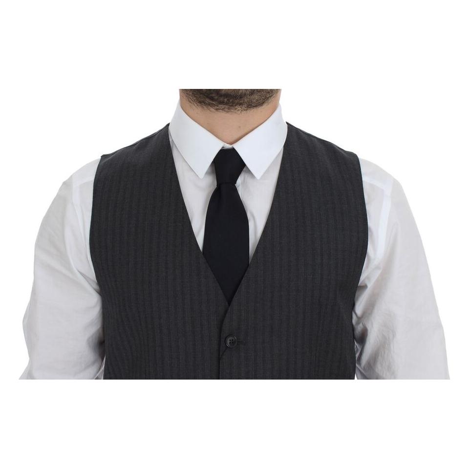 Dolce & Gabbana Elegant Gray Striped Wool Dress Vest Dolce & Gabbana Dark Slate Gray