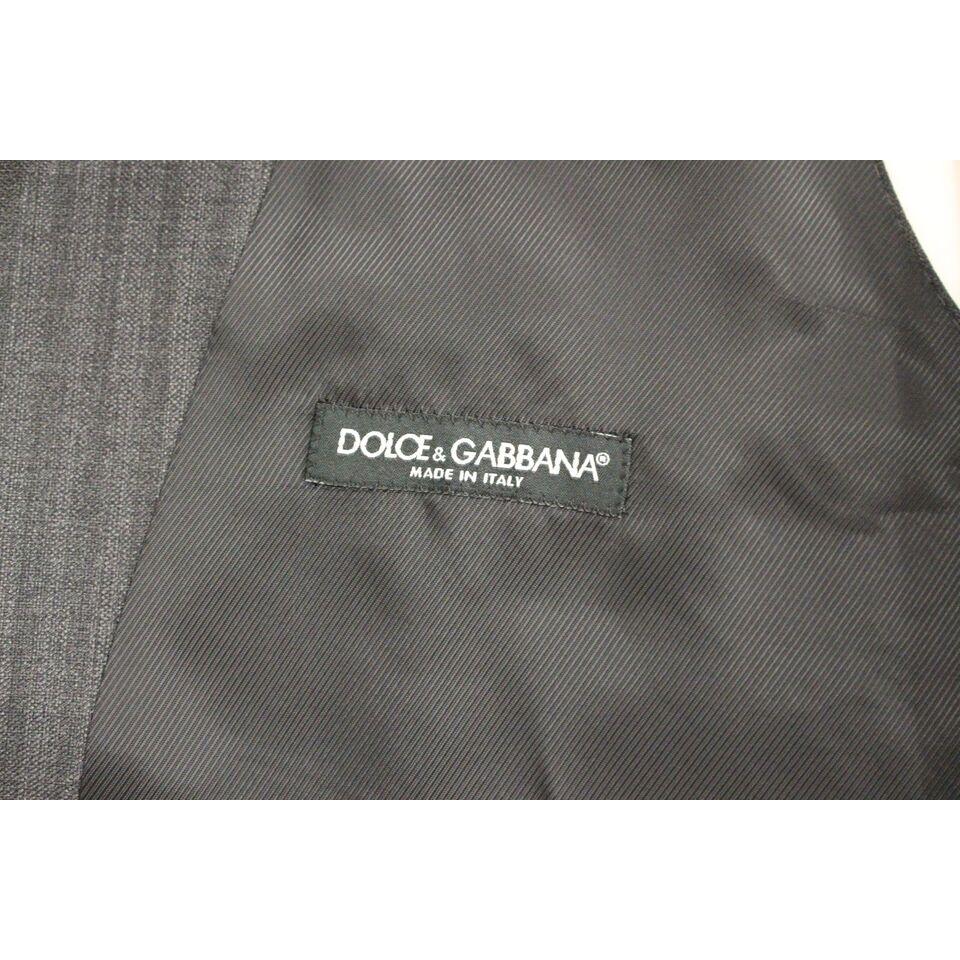 Dolce & Gabbana Elegant Gray Striped Wool Dress Vest Dolce & Gabbana Dim Gray