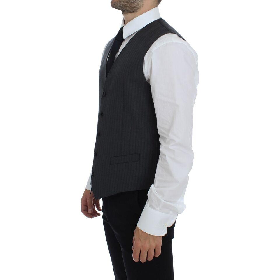 Dolce & Gabbana Elegant Gray Striped Wool Dress Vest Dolce & Gabbana Dark Slate Gray