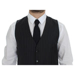 Dolce & Gabbana Elegant Gray Striped Wool Dress Vest Dolce & Gabbana Black