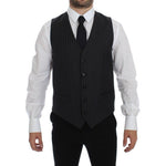 Dolce & Gabbana Elegant Gray Striped Wool Dress Vest Dolce & Gabbana Black