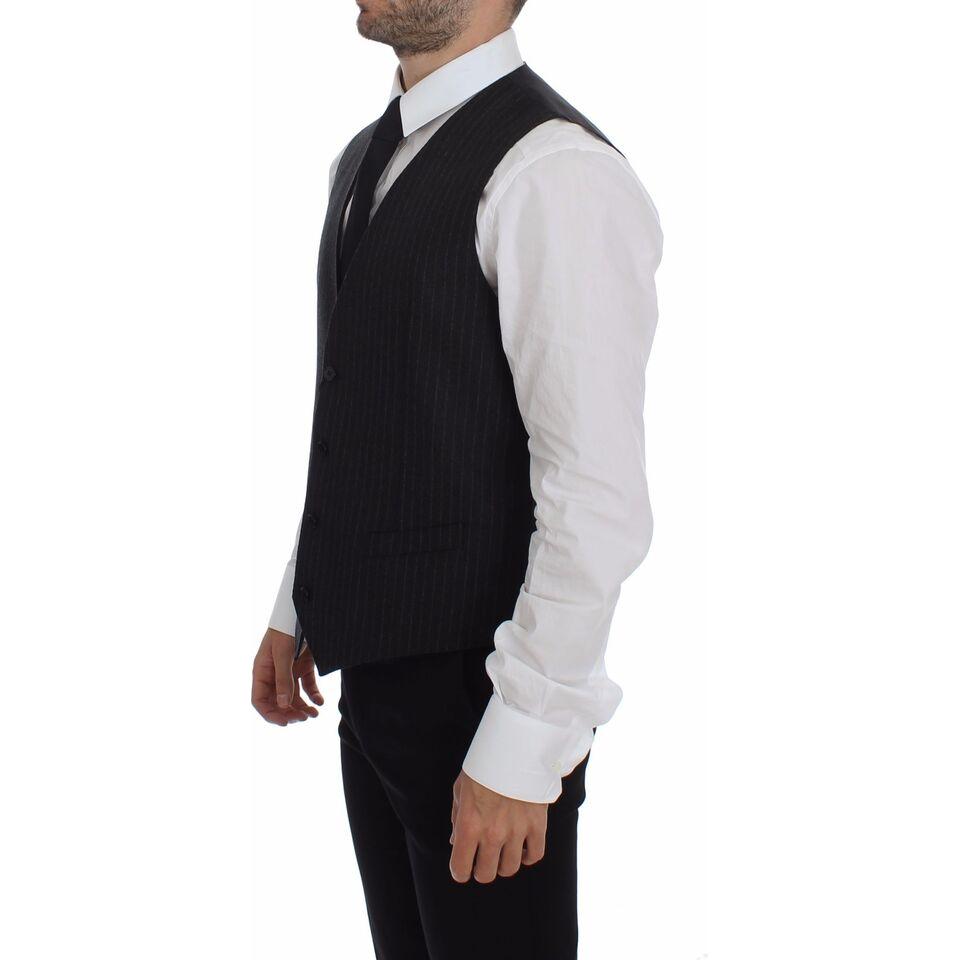 Dolce & Gabbana Elegant Gray Striped Wool Dress Vest Dolce & Gabbana Light Gray