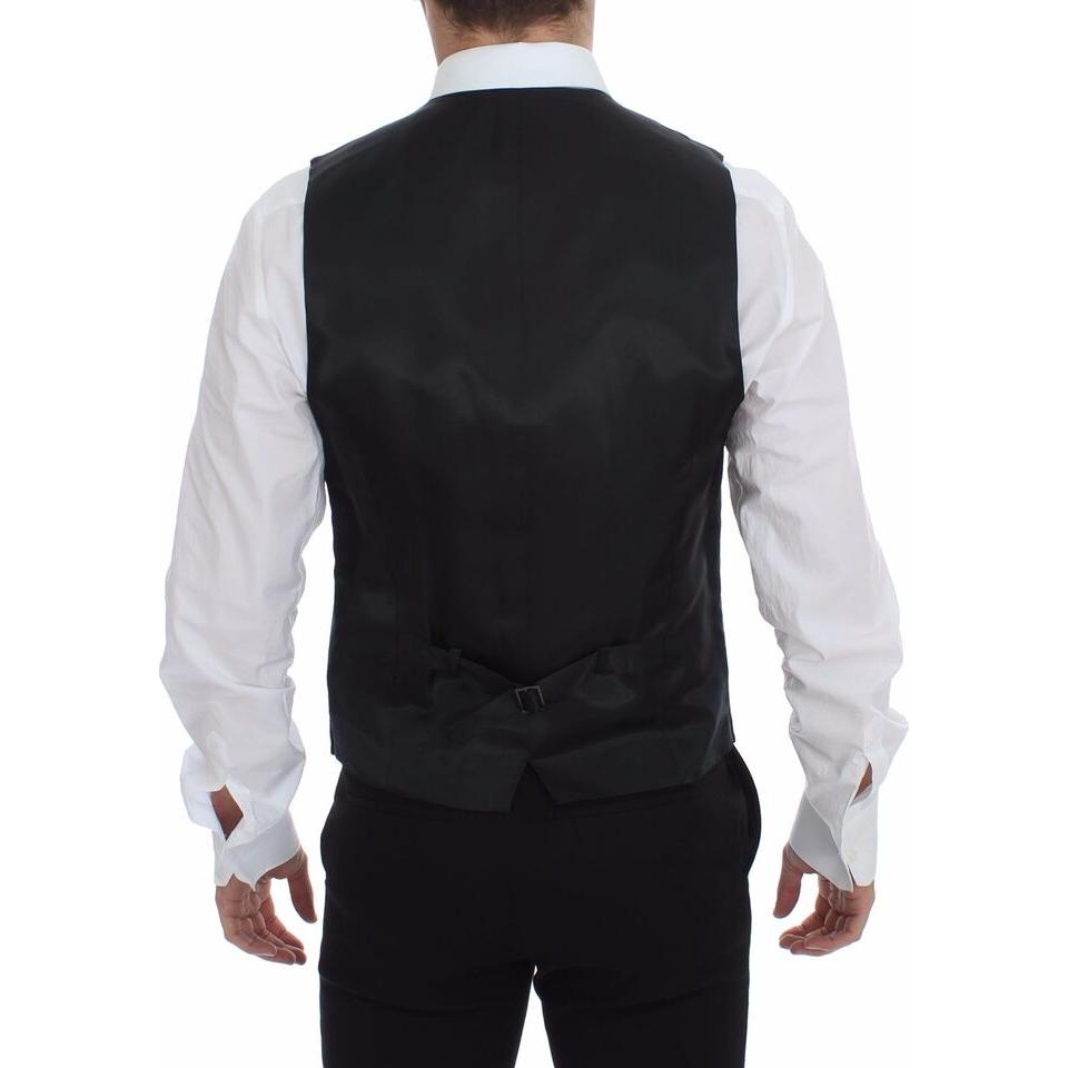 Dolce & Gabbana Elegant Gray Striped Wool Dress Vest Dolce & Gabbana Black