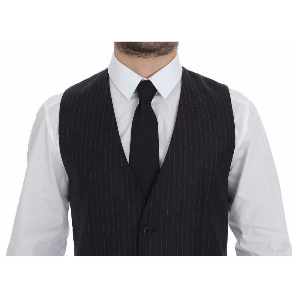Dolce & Gabbana Elegant Gray Striped Wool Dress Vest Dolce & Gabbana Dark Slate Gray