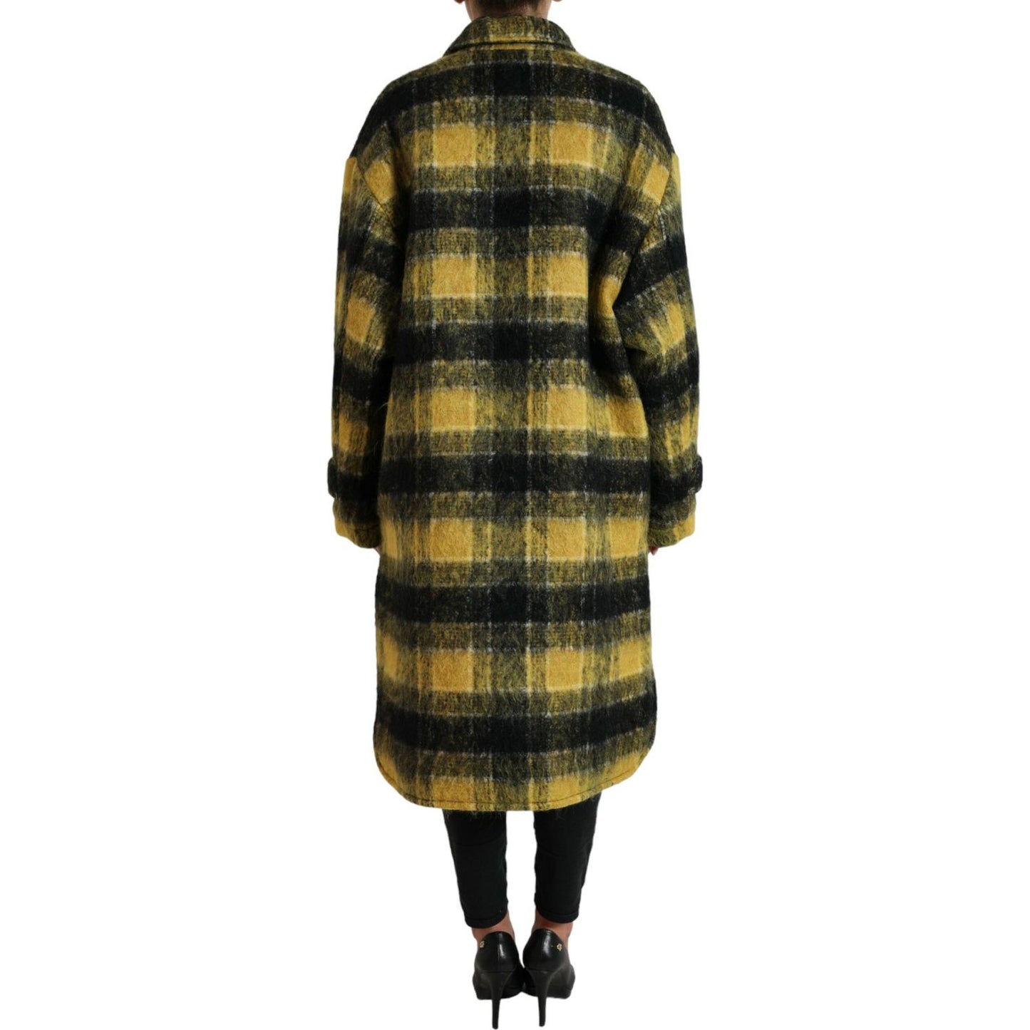 Dolce & Gabbana Chic Plaid Long Coat in Sunshine Yellow Dolce & Gabbana Dark Slate Gray