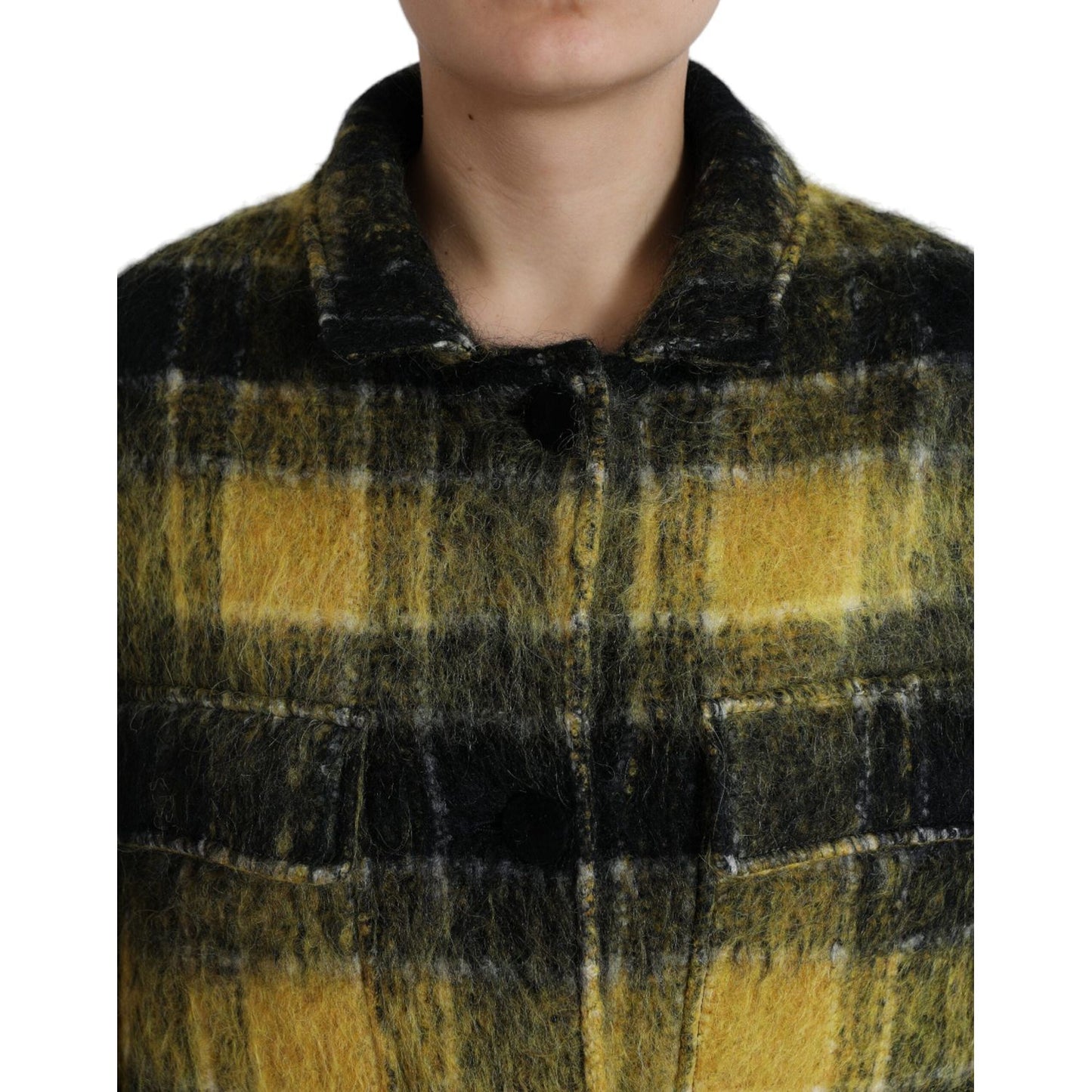 Dolce & Gabbana Chic Plaid Long Coat in Sunshine Yellow Dolce & Gabbana Dark Slate Gray