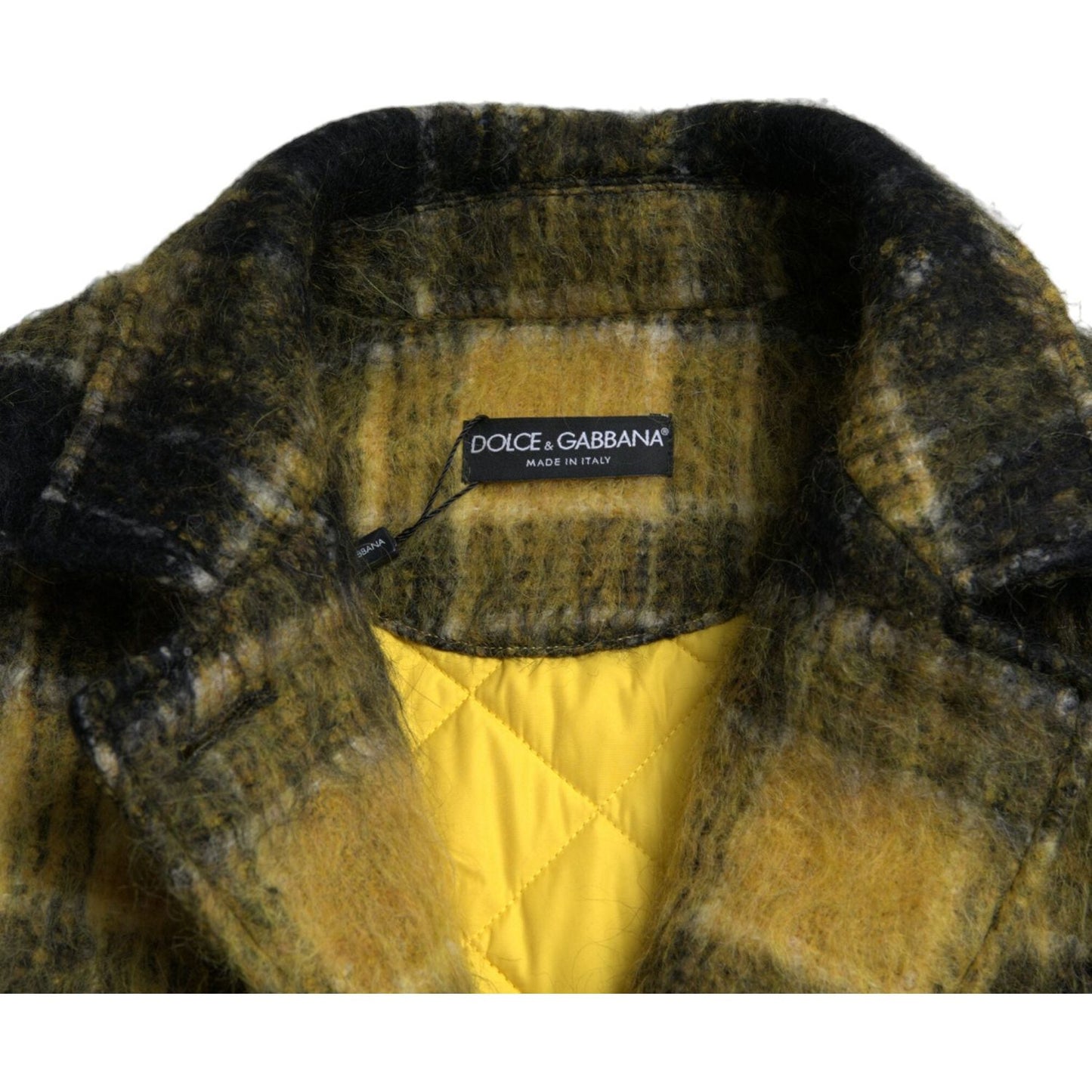 Dolce & Gabbana Chic Plaid Long Coat in Sunshine Yellow Dolce & Gabbana Dark Slate Gray