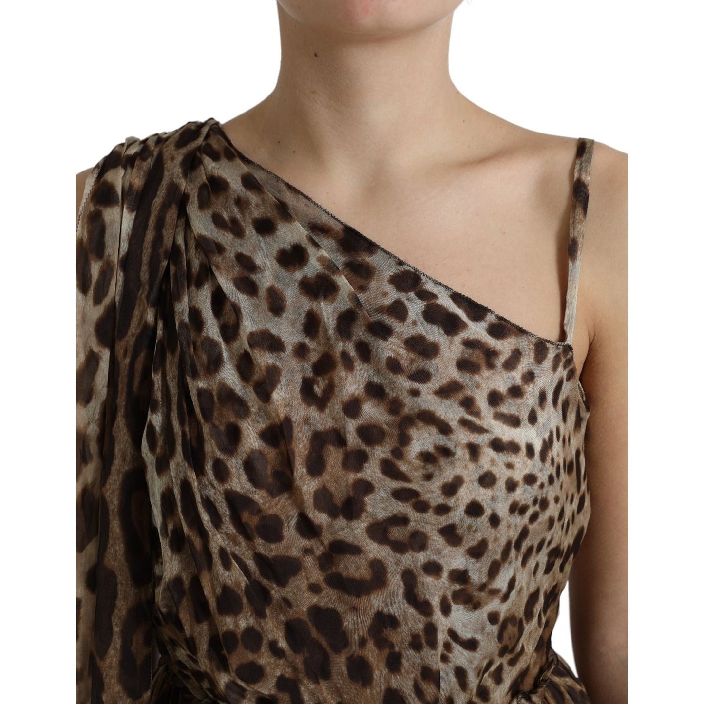 Dolce & Gabbana Elegant One-Shoulder Leopard Midi Dress Dolce & Gabbana Dark Slate Gray