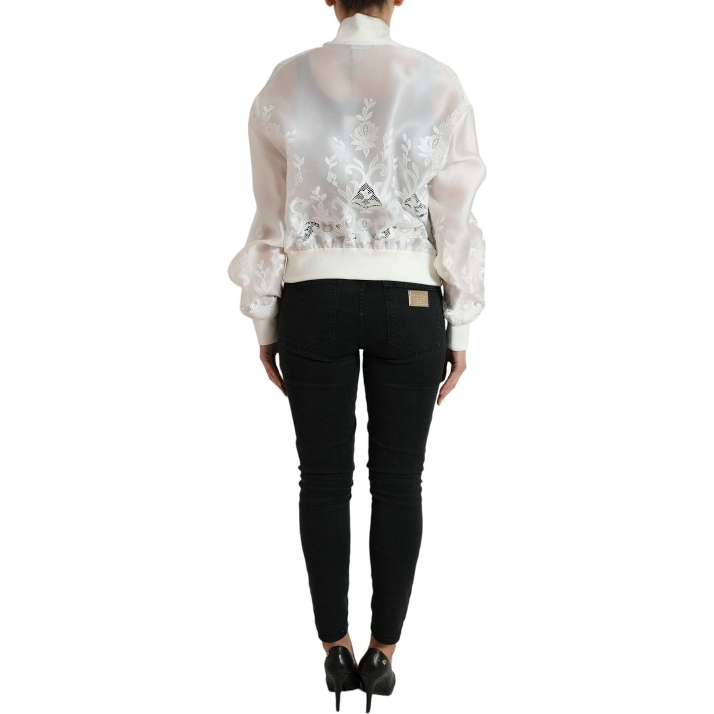 Dolce & Gabbana Elegant White Silk Bomber Jacket Dolce & Gabbana Black