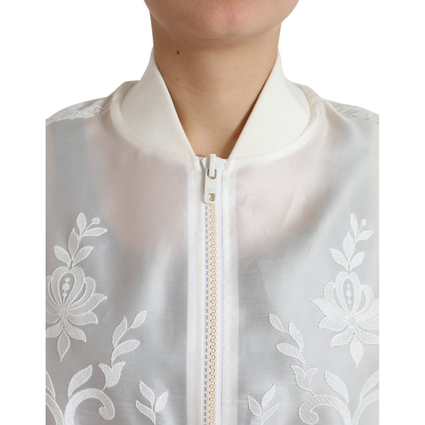 Dolce & Gabbana Elegant White Silk Bomber Jacket Dolce & Gabbana Gray