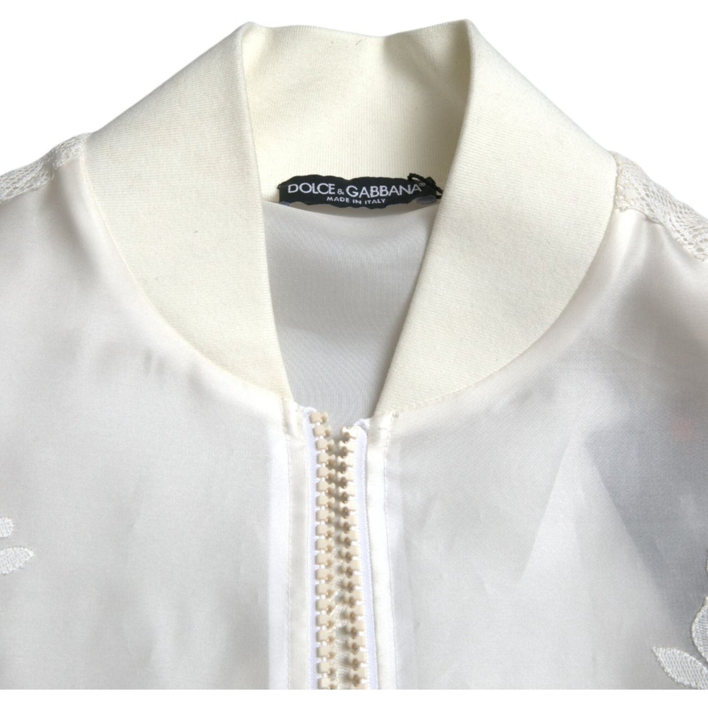 Dolce & Gabbana Elegant White Silk Bomber Jacket Dolce & Gabbana Light Gray
