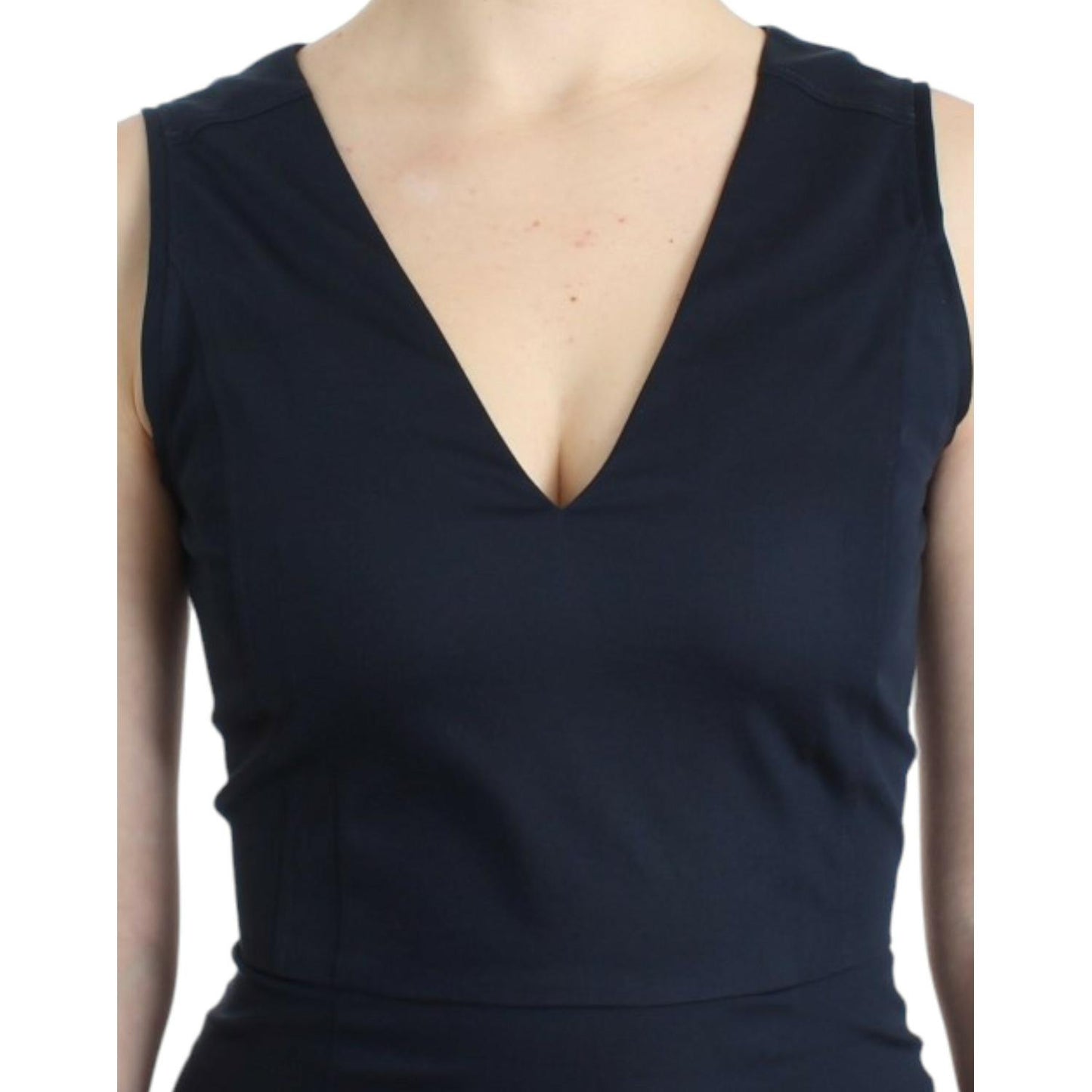 Costume National Chic Blue V-Neck Knee-Length Dress Costume National Gray