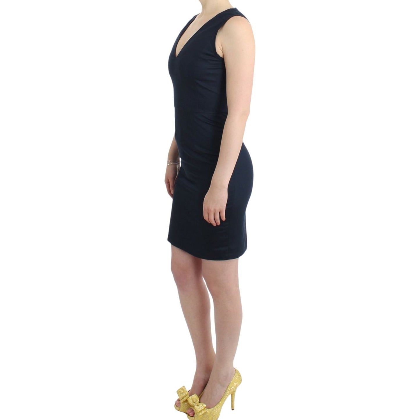 Costume National Chic Blue V-Neck Knee-Length Dress Costume National Dark Slate Gray