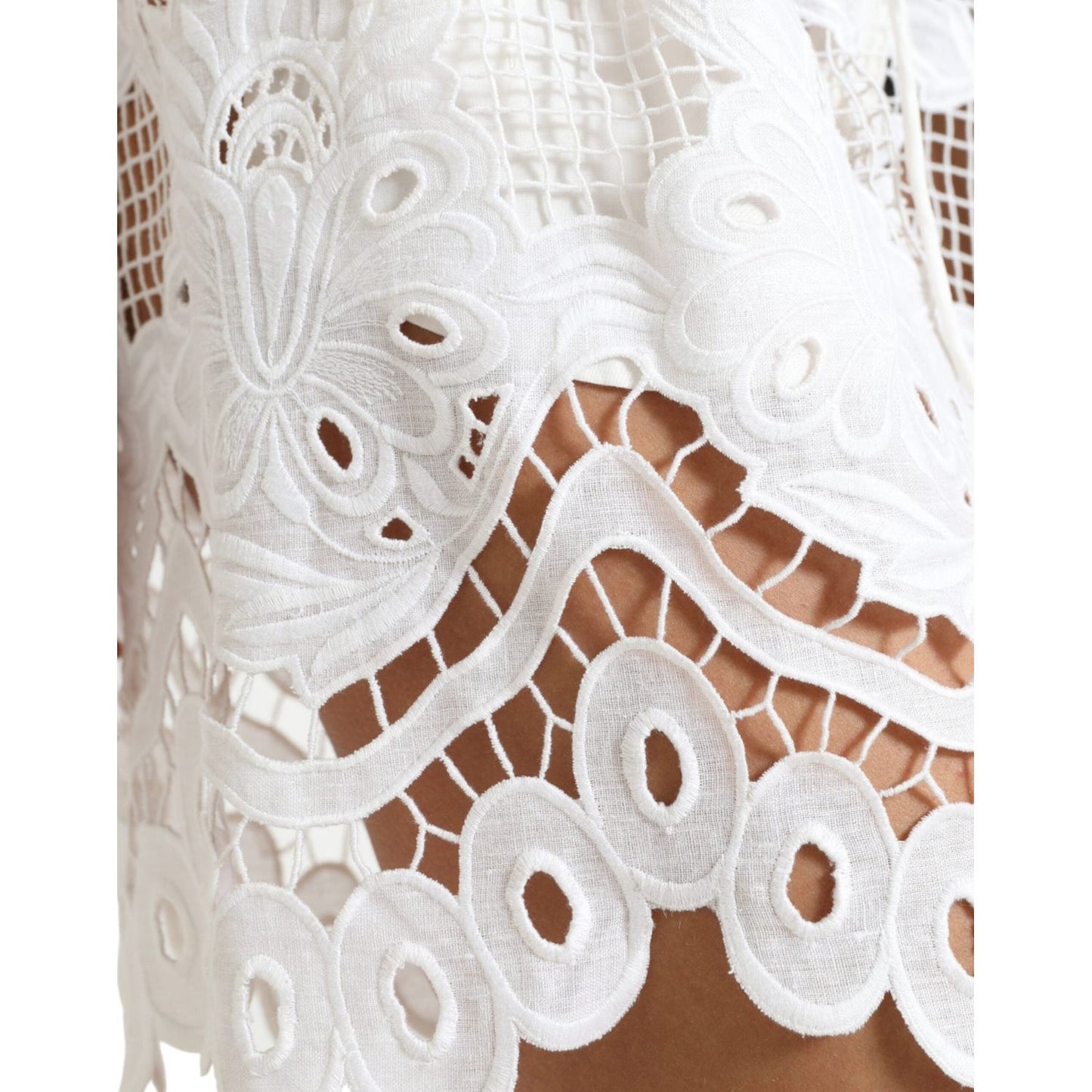 Dolce & Gabbana Chic High-Waisted Lace Shorts in Pure White Dolce & Gabbana Light Gray