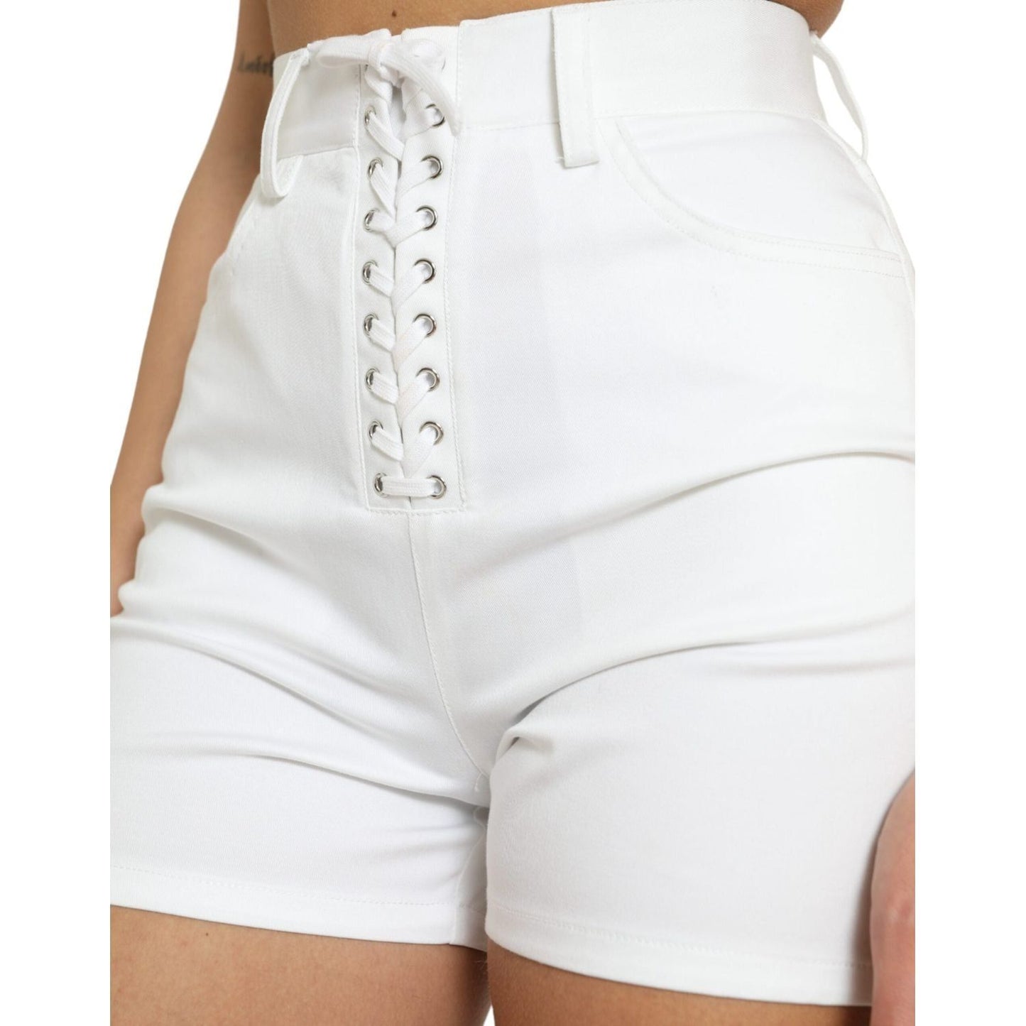 Dolce & Gabbana Chic High Waist Lace Closure Shorts Dolce & Gabbana Lavender