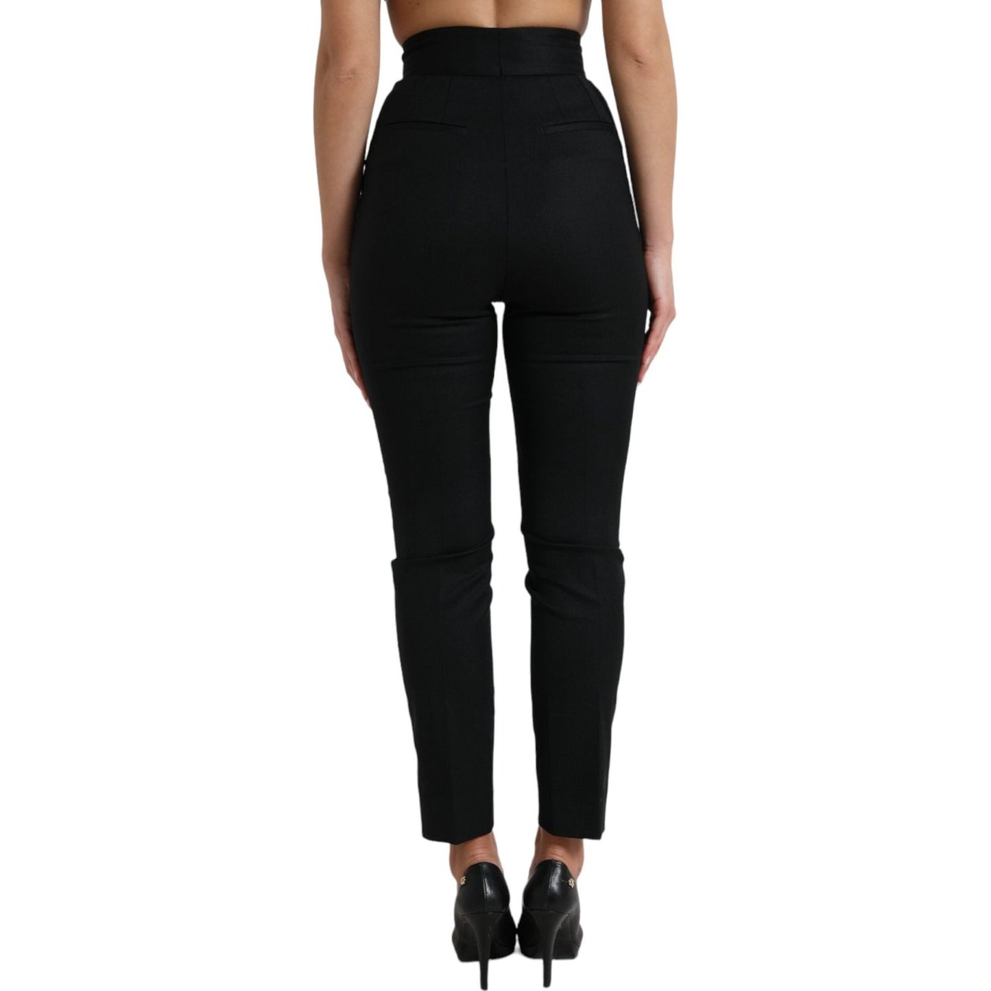 Dolce & Gabbana Black Wool High Waist Tapered Pants PAN74975-40
