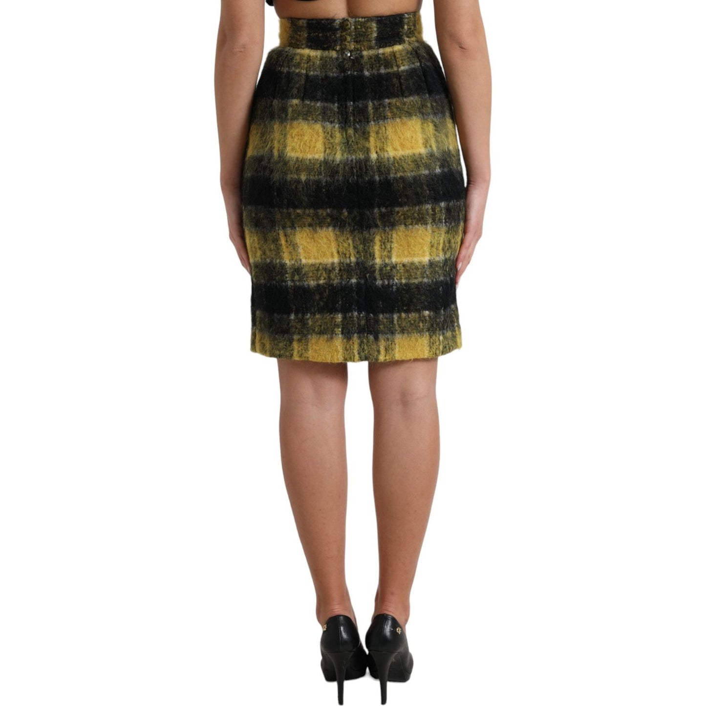 Dolce & Gabbana High Waist Check Print Silk-Lined Mini Skirt Dolce & Gabbana Dark Slate Gray